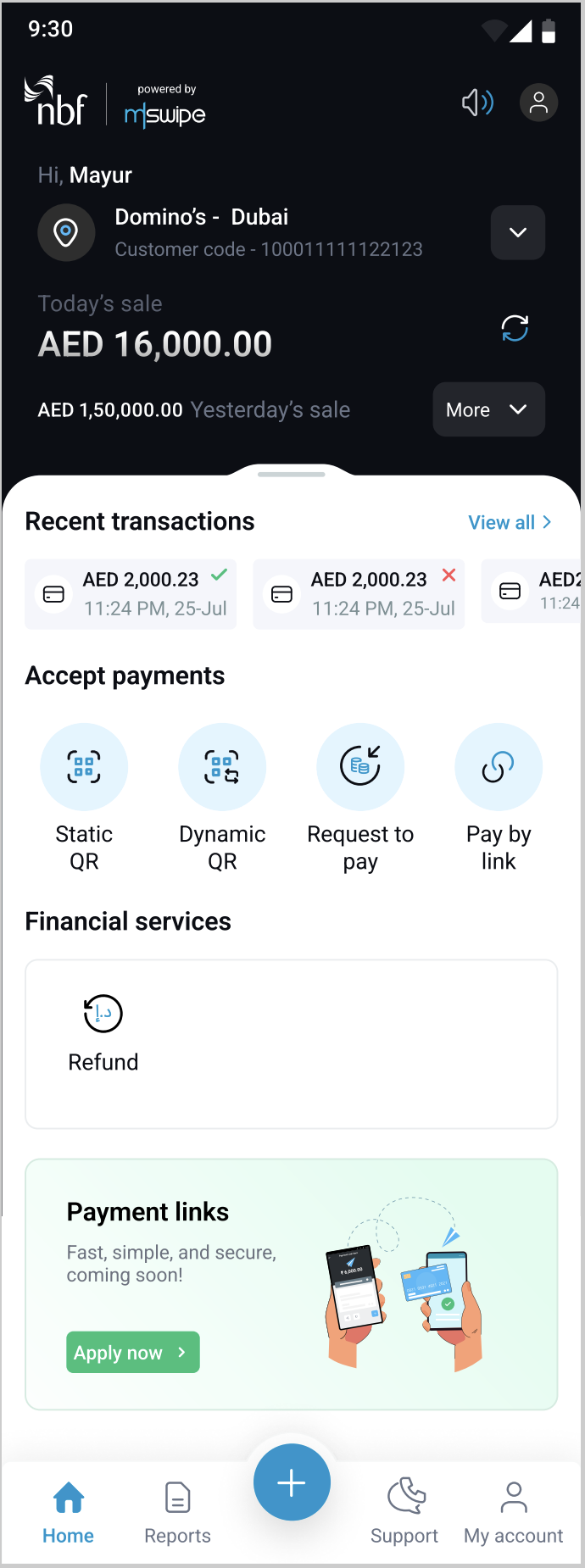 NBF merchant dashboard