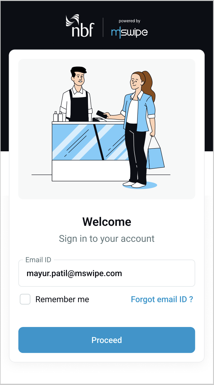 NBF merchant login screen