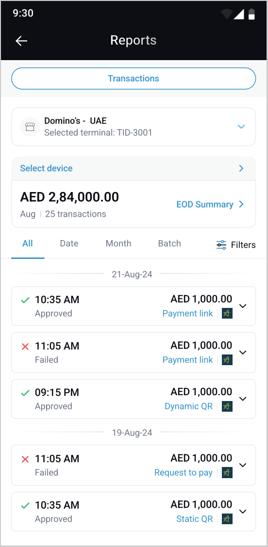 NBF reports screen